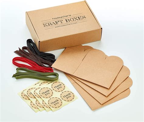 Kraft Boxes with Ribbons & Stickers (20 Pack)