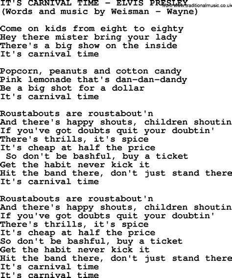 It's Carnival Time by Elvis Presley - lyrics