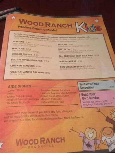 Menu at Wood Ranch BBQ, Chino Hills