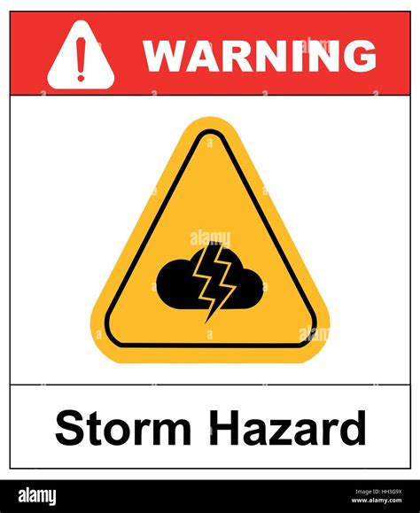 Storm Hazard sign. Vector warning sticker label for outdoors, yellow triangle isolated on white ...