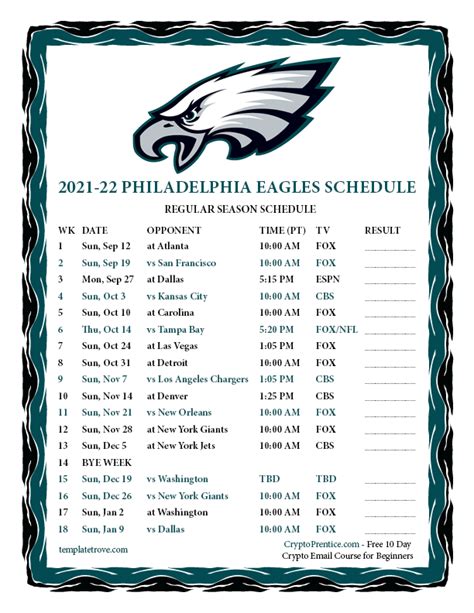 Printable 2021-2022 Philadelphia Eagles Schedule