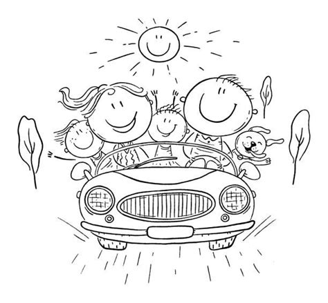 Happy family travelling by car, vacation trip, cartoon vector ...