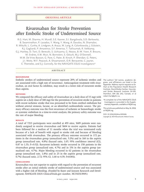 (PDF) Rivaroxaban for Stroke Prevention after Embolic Stroke of Undetermined Source