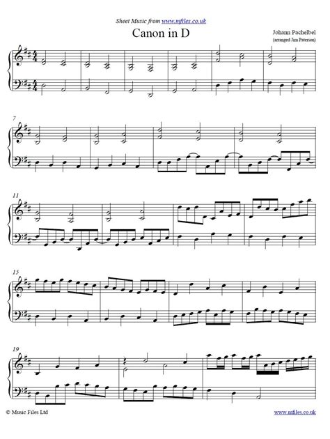 Pachelbel's Canon in D arranged by Jim Paterson for piano - click to download sheet music ...