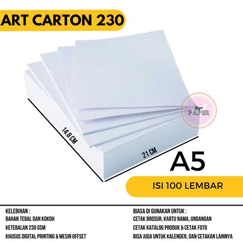 Jual Art Carton A5 230 gsm isi 100 lembar / Kertas Art Carton A5 / Kertas Karton A5 | Shopee ...