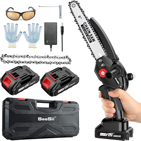 8 Inch Mini Chainsaw, 2022 Upgraded Seesii Mini Chainsaw with Brushless Motor 2×2.0AH Batteries ...