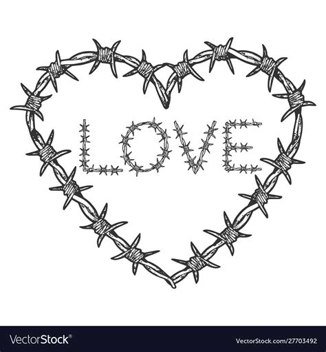 Heart symbol barb wire sketch engraving Royalty Free Vector