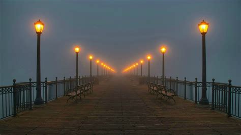 Black outdoor lamps lot, pier, lights, night, street light HD wallpaper | Wallpaper Flare