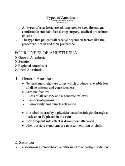 Types of Anesthesia | PDF | Anesthesia | Symptoms And Signs: General