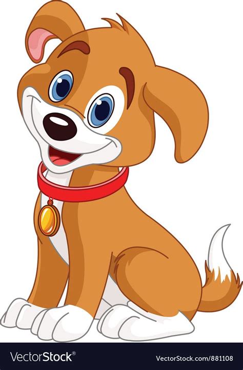 Illustration of cute puppy, wearing a red collar with gold tag ...