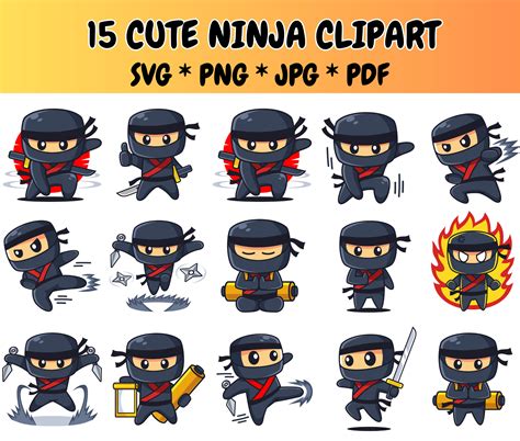 15 Cute Ninja Clipart Bundle SVG PNG JPG Pdf Icons, Ninja Svg, Karate Clipart, Samurai Clipart ...