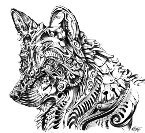 Marvelous wolf in ornamented armor tattoo design - Tattooimages.biz