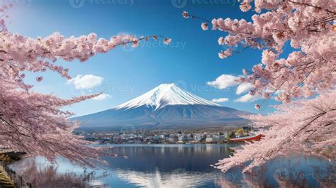 Cherry blossoms with fuji mountain background.Generative Ai. 29553055 ...