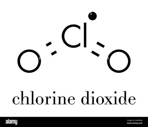Chlorine dioxide (ClO2) molecule. Used in pulp bleaching and for disinfection of drinking water ...