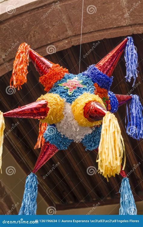 Traditional Colorful Pinata Star Shape from Mexico. Stock Photo - Image ...