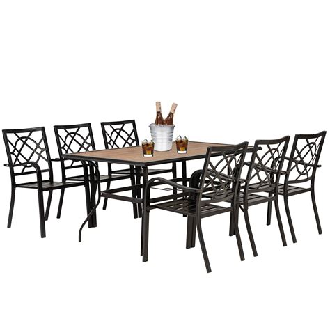 Buy Patiomore 7 Piece Outdoor Patio Dining Set, Metal Furniture Set Rectangular Wood-Like Dining ...