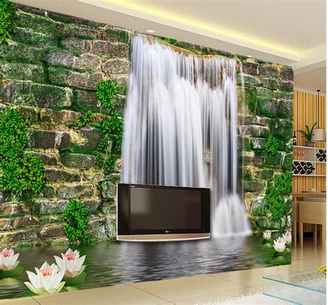 Fashion 3D Home Decor Beautiful Stone Wall Waterfall 3D TV Wall 3d Wall ...