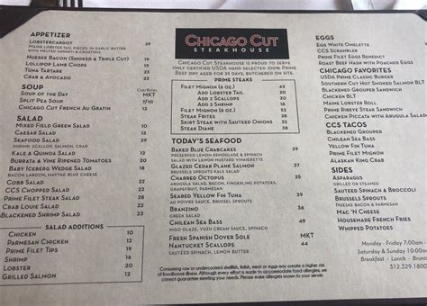 Menu at Chicago Cut Steakhouse, Chicago