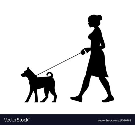 Silhouette woman walking dog Royalty Free Vector Image