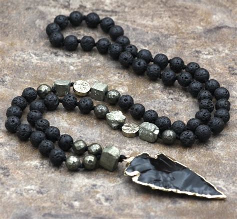 Black Obsidian Volcano Lava Stone Pendant Necklace, Spiritual Protection, Healing Meditation ...