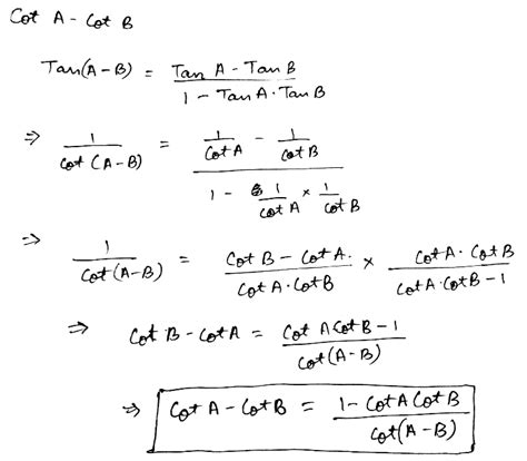 what is the formula for cotA-cotB - Maths - Trigonometric Functions - 12564181 | Meritnation.com