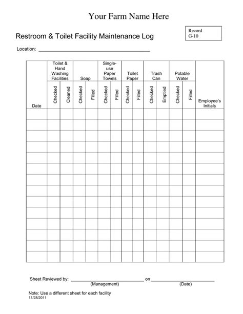 Bathroom Cleaning Log Sheet ≡ Fill Out Printable PDF Forms Online