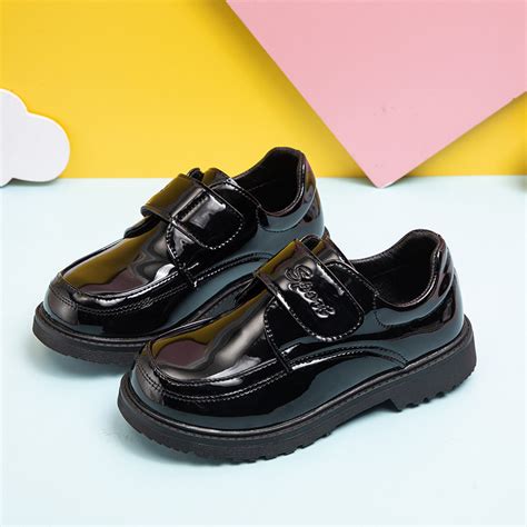 Children Black Leather Shoes with Velcro – benzbag