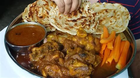 lachha paratha eating with chicken curry - YouTube