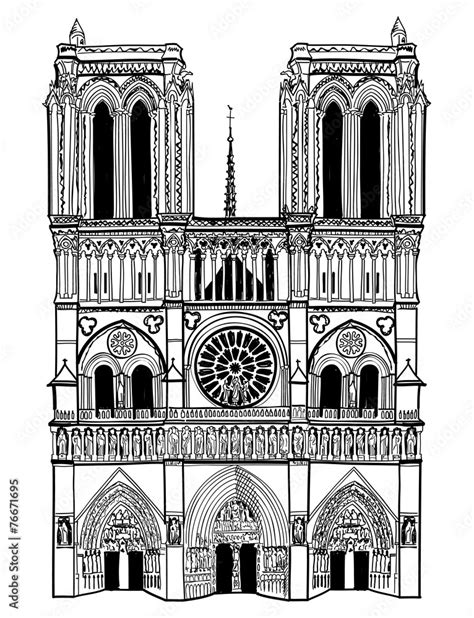 Notre Dame de Paris Cathedral, France. Hand drawing sketch vector illustration of french travel ...