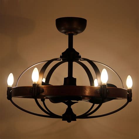 Rustic Wood Caged Ceiling Fan,6 Lights,3 Reversible Blades Fandelier,Bronze - Fandelier - Parro ...