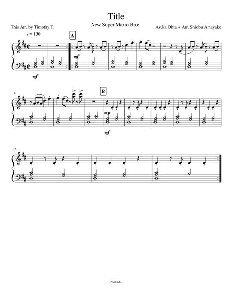 New Super Mario Bros. - Title Theme Sheet music for Piano (Solo) | Musescore.com