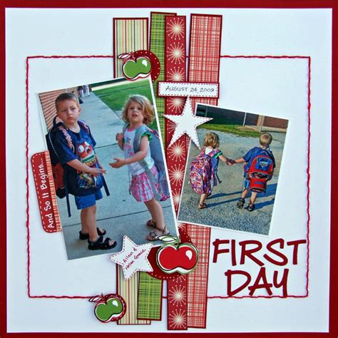 First Day - Scrapbook.com School Scrapbook Layouts, Scrapbook Layout Sketches, Family Scrapbook ...