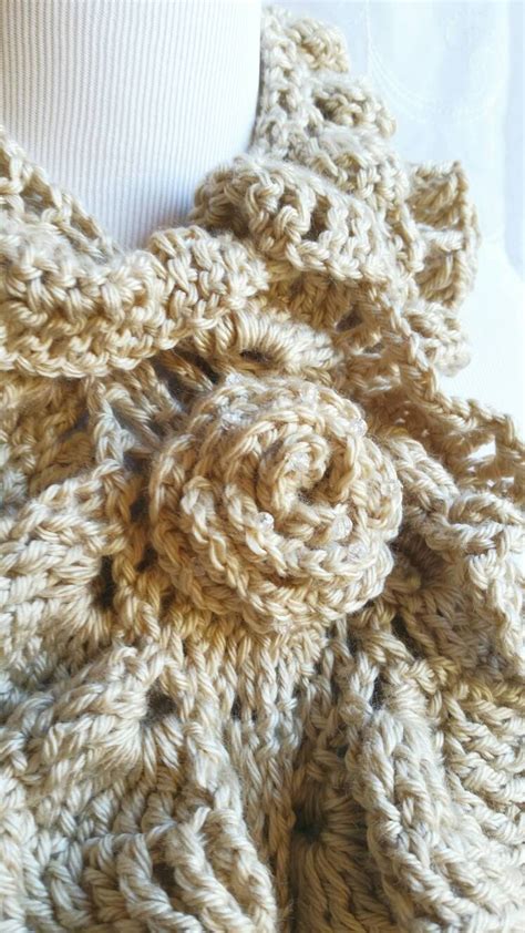 Womens Crochet Scarf Crochet Scarf Beaded Scarf Beige - Etsy