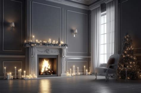 Premium Photo | A fireplace with a lit candle in it