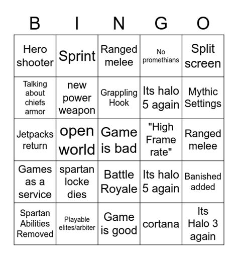 Halo Infinite Bingo Card