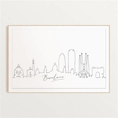 Barcelona Skyline Print One Line Drawing Art DIGITAL | Etsy