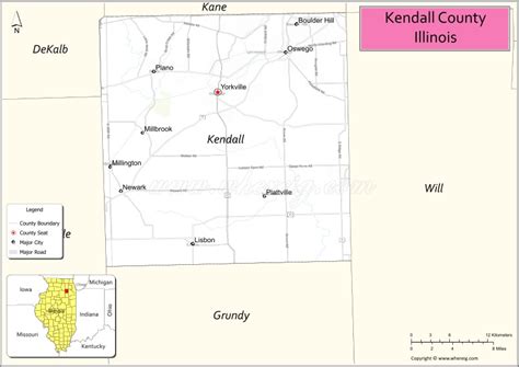 Map of Kendall County, Illinois showing cities, highways & important ...