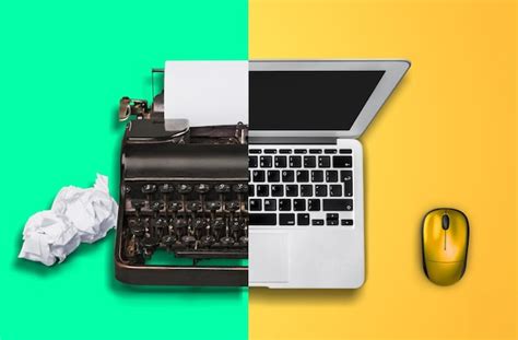 Premium Photo | Old vs new technology. Modern computer and typewriter