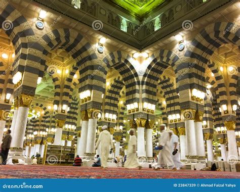 Interior of Masjid (mosque) Al Nabawi in Medina Editorial Stock Image - Image of koran, muhammad ...