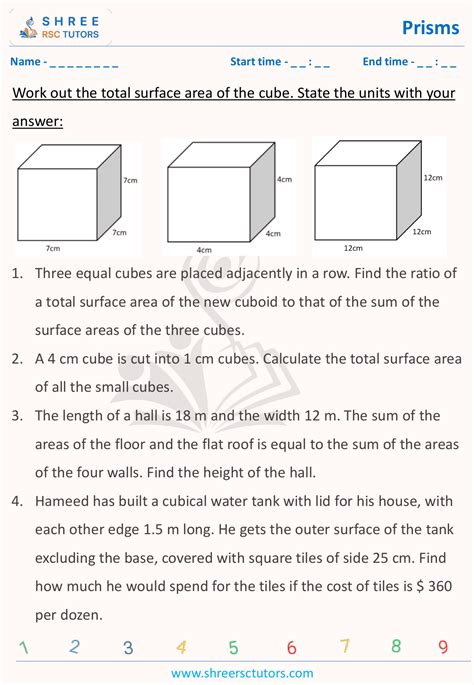 Surface area of cuboid and cube worksheets for Grade 9 Maths | shree ...