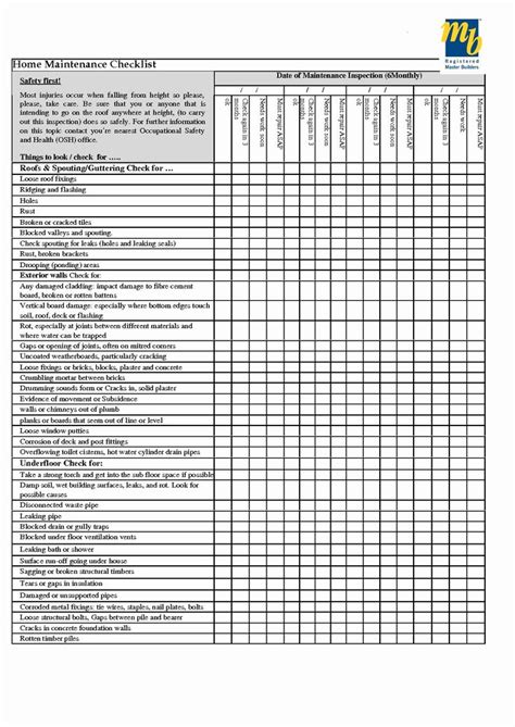 Building Maintenance List ~ Excel Templates