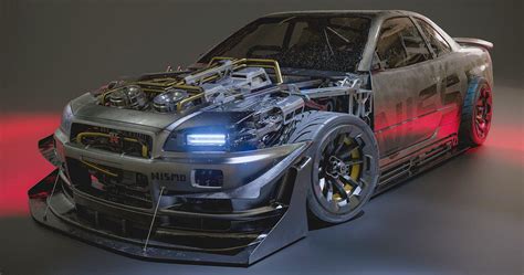 In digital renderings, the R34 Nissan Skyline GT-R takes a sci-fi turn | modifiedrides.net