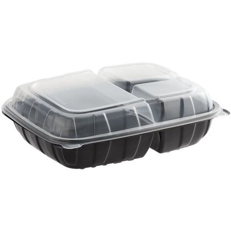 Choice 11" x 8 1/2" x 3" Microwaveable 3-Compartment Black / Clear ...