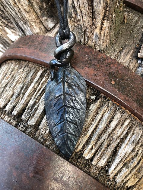 Hand Forged Iron Leaf Pendant | Etsy