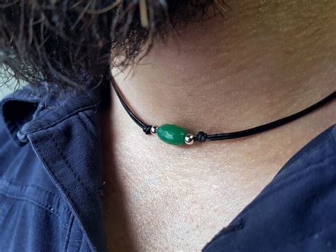 Green Jade Necklace for Men. Mens Leather and Stone Choker. - Etsy