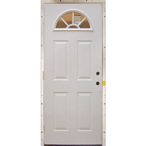 Milliken Millwork 36 in. x 80 in. Fan Lite Replacement Primed White Steel Prehung Front Door ...