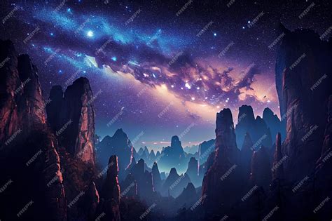 Premium AI Image | A starry night sky with a mountain in the background