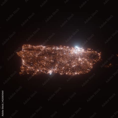 Puerto Rico street lights map. Satellite view on island at night ...