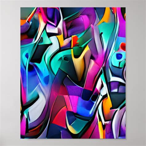 Modern Colorful Abstract Pink, Blue, Yellow Art Poster | Zazzle