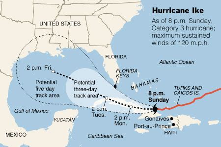 Potential Path of Hurricane Ike (as of 8 Sept 2008) - Haiti | ReliefWeb